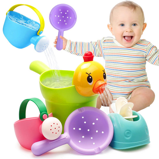 Bath Toys for Toddlers 1-3, NO Hole 6pcs Toddler Bath Toy for 1 2 3 Duck Watering Can Outdoor Garden Beach Water Pool Toys for Baby Toddler Age 1-4 Water Table Toy for Kids 2-4 Bathtub Gift