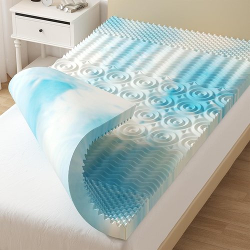 DUMOS Memory Foam Mattress Topper - 2 Inch Cooling Gel Infused Twin Bed Pad for Back & Hip Pain Relief | Soft Blue