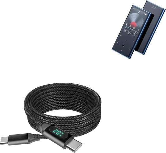 BoxWave MP3 W02 (6ft) (100W), Cable Compatible with Benjie Player - PowerDisplay PD Cable - USB-C to USB-C LED Wattage