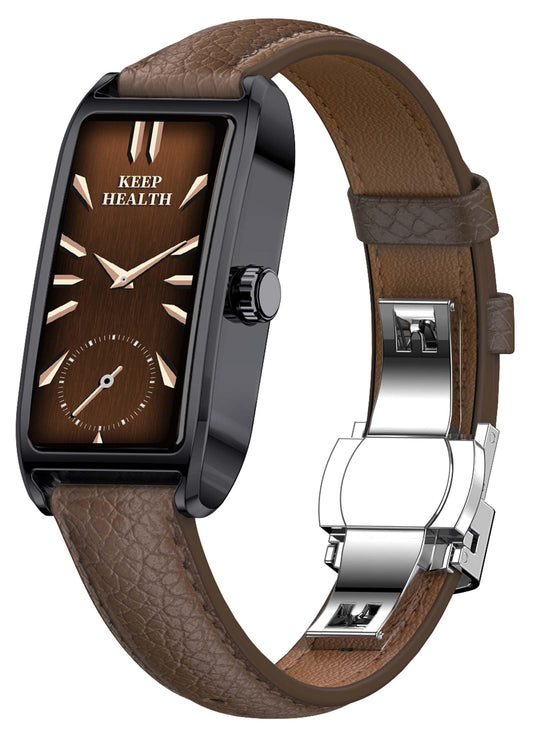 Amoled Laies Smart Watch for Women Smartwatch with Leather Strap Heart Rate Stress Sleep Monitor 12 Sports Modes Fitness Tracker Watch Notifications Music & Camera Control Waterproof iOS Android