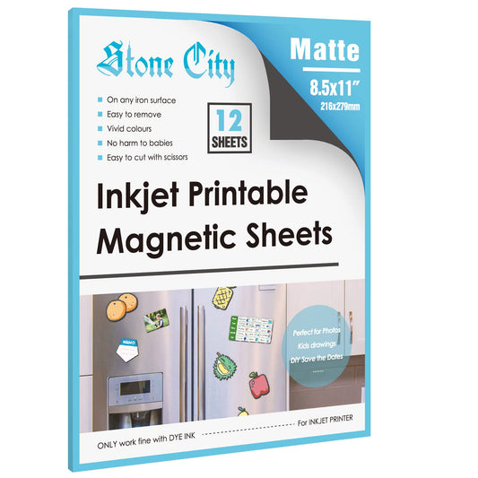 Stone City Printable Magnetic Sheets 8.5x11 Inch, 12 Sheets Matte Magnet Paper Sheet for Inkjet Printer, Flexible Magnetic Printer Paper for Fridge, DIY Crafts