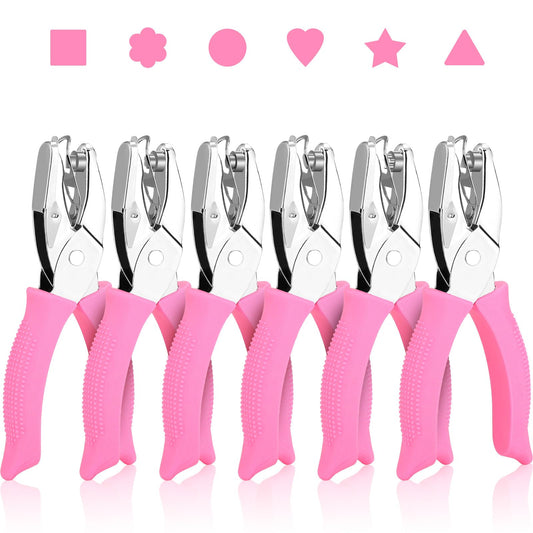 MAPVOLUT 6-Pack Craft Hole Punchers Set - 1/4 Inch Hole Punch for Paper, Binder & Scrapbooking | Circle, Heart, Star, Triangle Shapes | Soft-Grip Handles, Auto Paper Chip Collector, Lightweight