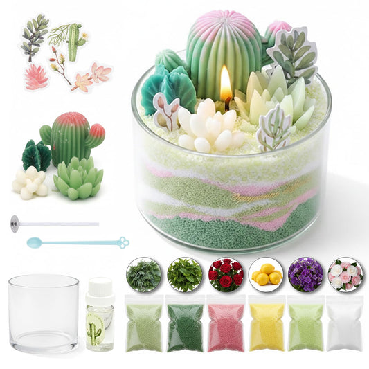 DIY Candle Making Kit with Glass Cup, 6 Colors Sand Wax (500g) and 1 Pre-Waxed Wicks, No Melt Candle Sand for Layered Candles, Handmade Candle Craft Set for Home Decor, Gifts, Parties and Beginners ﻿