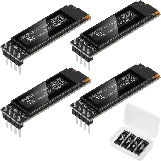 YELUFT 4pcs 0.91 Inch I2C 128 32 SSD1306 3.3V~5V Pi/ESP32 Pre-Soldered OLED Display Module with Protective Case x Pixel