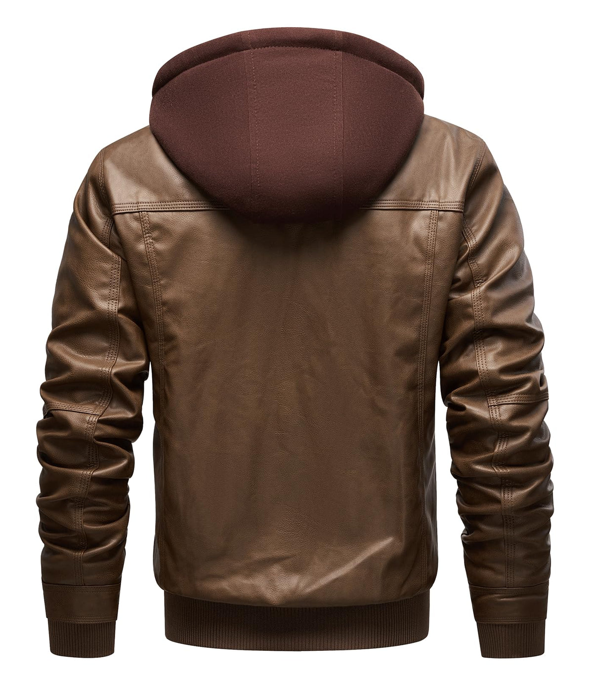 INVACHI Men's Leather Jacket Motorcycle Bomber Jacket Windproof PU Vintage Jacket with Removable Hood