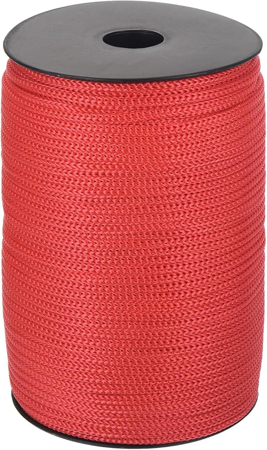 MECCANIXITY 3/16" Polypropylene Rope Braided Ropes, 328ft Camping Rope Hollow Utility Cord for Clothesline, Hiking, Outdoor, Red