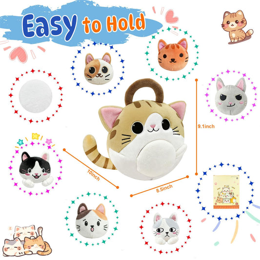 hittaty Cat Stuffed Animal House- Plush Kitten Toy Set with 6 Soft Cats Interactive & Portable Plush House Kitties Carrier Playset for Toddlers & Kids, Sensory Toys Boy Girl Birthday Gift