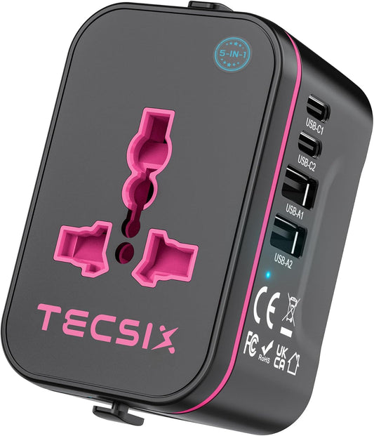 TECSIX 2 2 200+ Countries Universal Travel Adapter Worldwide, European Travel Plug Adapter with USB C, USB A and Multi