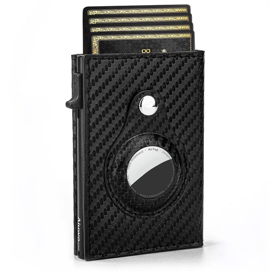 Aiuwo AirTag Wallet for Mens Wallet,Card Holder for AirTag,Smart,RFID Blocking,Slim Wallet for Front Pocket-8-12 Card Capacity (Pu Leather, Carbon Fiber)