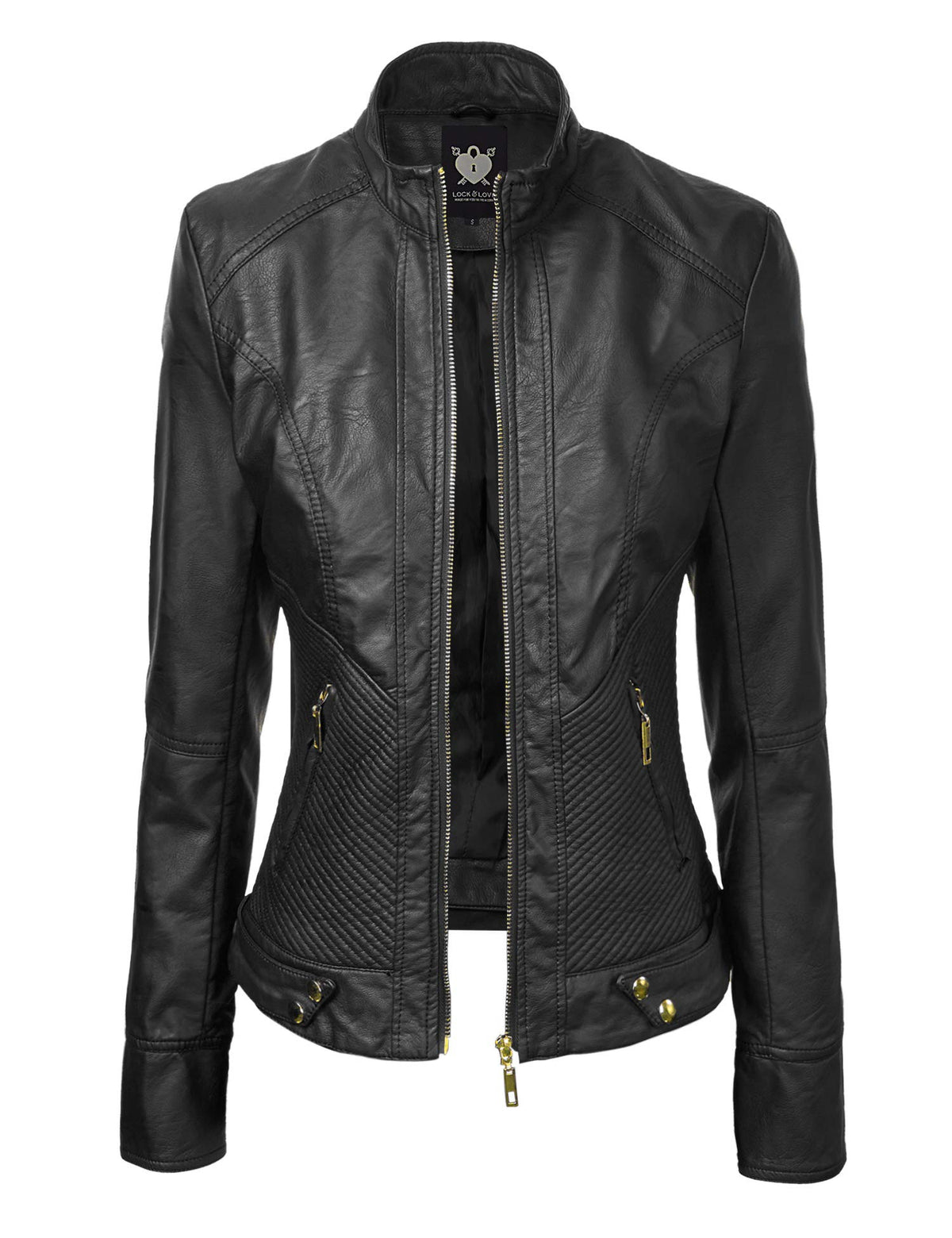 Lock and Love LL WJC747 Womens Dressy Vegan Leather Biker Jacket XL BLACK