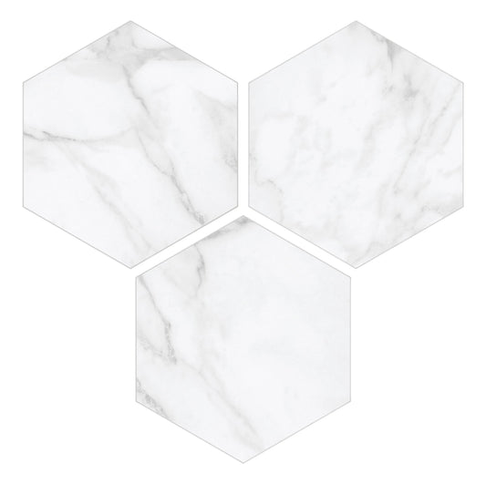 INNO STICKERS 45-Sheet Hexagon Peel and Stick Backsplash, 6" x 7" White Calacatta Marble Looks Self Adhesive Wall Tile, Stone Composite Stick on Decorative Mosaic Tile for Kitchen Bathroom Fireplace