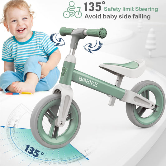 Bobike Toddler Balance Bike Toys for 1 to 6 Year Old Girls Boys Adjustable Seat and Handlebar No-Pedal Training Bike Best Gifts for Kids (Green)