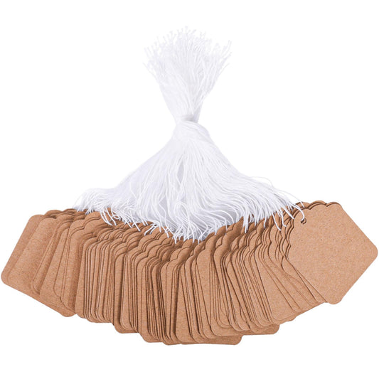 SallyFashion 1000PCS Price Tags with String, Gift Tags with String Attached, 1.8 x 1.4 inch Kraft Paper Hang Labels for Clothes DIY Crafts Wedding Holiday (Brown)