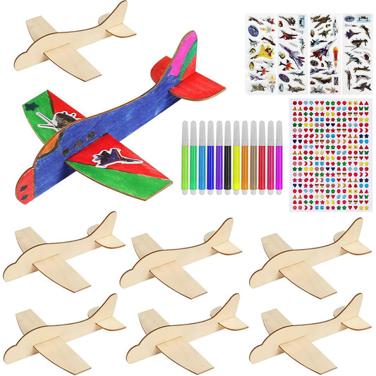 BAPHILE 12 Pack DIY Wood Planes，Mini Airplane Paint and Decorate Wooden Airplane Craft Kits with Decorate Tools for Kids School Craft Decor Projects
