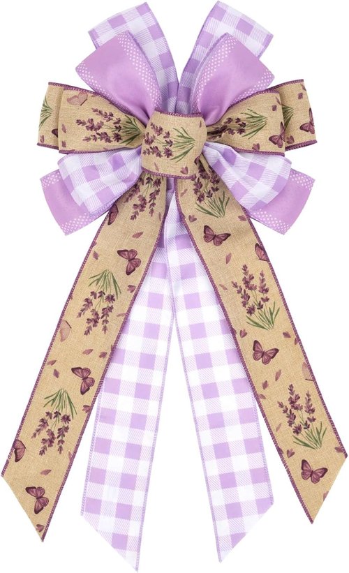Lavender Butterfly Wreath Bow - 21 Inch Large Purple Burlap Ribbon for Rustic Farmhouse Decor