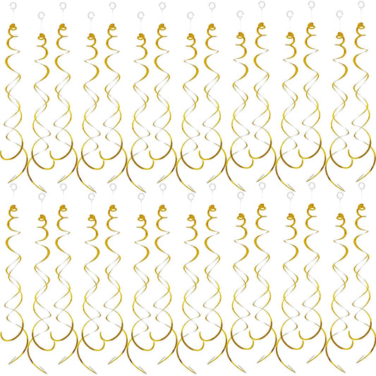 30 Pieces Hanging Swirl Party Decorations Foil Decorations Ceiling Swirl Spiral Hanging Plastic Streamer for Ceiling Birthday Graduation Wedding Celebration Baby Shower Party Supply (Gold)