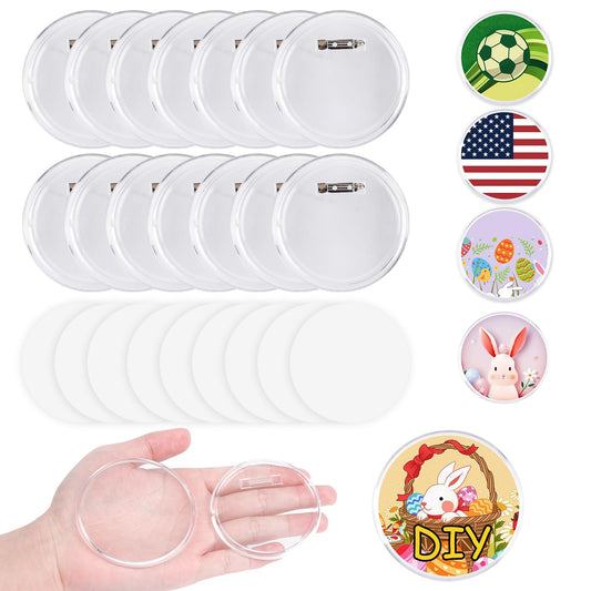 Happizza 25pcs Acrylic Clear Button Pins,2.76 Inch Custom Pin Badges, DIY Blank Buttons Pins,Round Photo Buttons Personalized Button Making kit for Craft