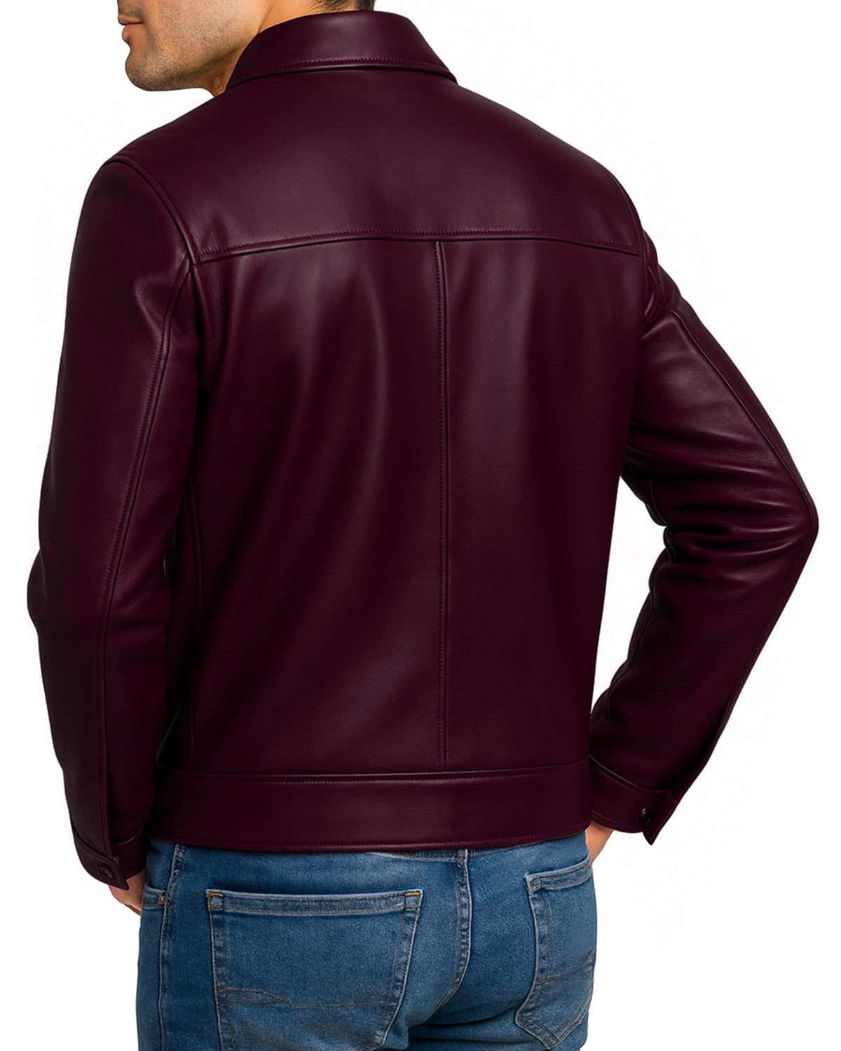 Jild Polo Collar Premium Leather Jacket Men - Old School Classic Style Everyday Wear Real Lambskin Mens Leather Jacket (Polo-Burgundy-XXL)