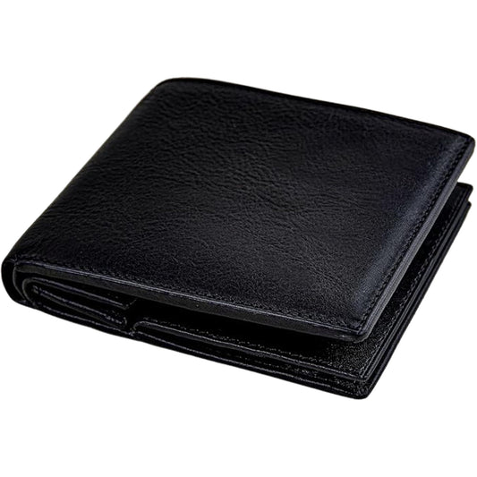 Time Resistance Leather Men's Wallet - Minimalist Wallet Design with Credit Card Holder, Magnetic Coin Holder, and Cash Slots (Black)
