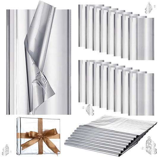 Resurhang 100 Sheets Silver Tissue Paper, 15'' x 20'' Inches Metallic Foil Tissue Sheets, Silver Wrapping Paper Bulk for Craft DIY Gift Wedding Birthday Party Decorations Arts Project