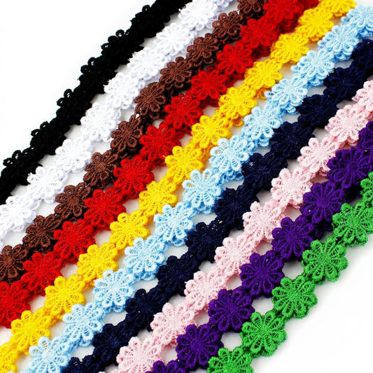 IDONGCAI Vintage Daisy Lace Trim Ribbon – 10 Colors Embroidered Floral Edge Lace for Sewing, Bridal, Wedding Decor, Crafts & DIY Projects – Premium Polyester Appliqué Trim