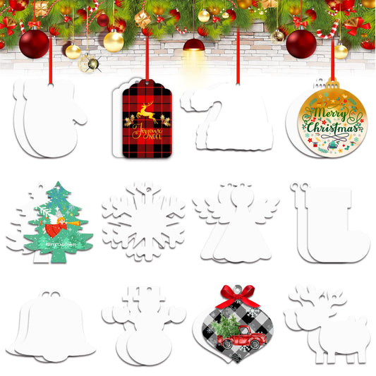 Leafcraft 24 Pack 3inch Sublimation Hanging Ornament Blanks Aluminum Double Side Christmas Stocking Name Tag Gift Tag for Heat Press DIY Craft Personalized Xmas Present New Year Party Decoration
