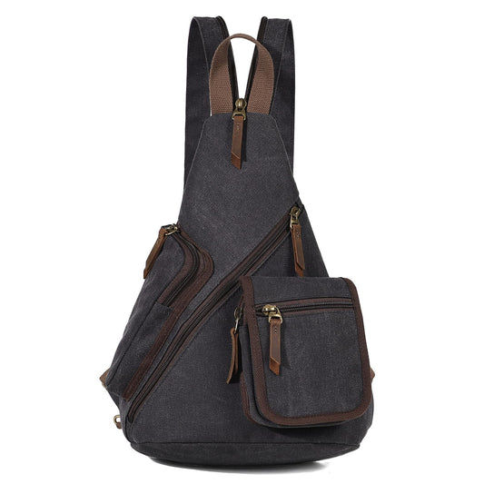 KL928 Canvas Sling Bag - Casual Crossbody Shoulder Daypack Rucksack Backpack for Men Women, Black
