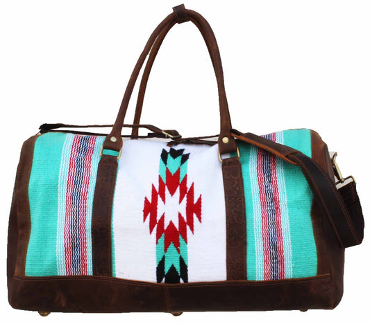 Western Leather Woven Southwest Duffle Travel Weekender Carry-On Bag 103RT22