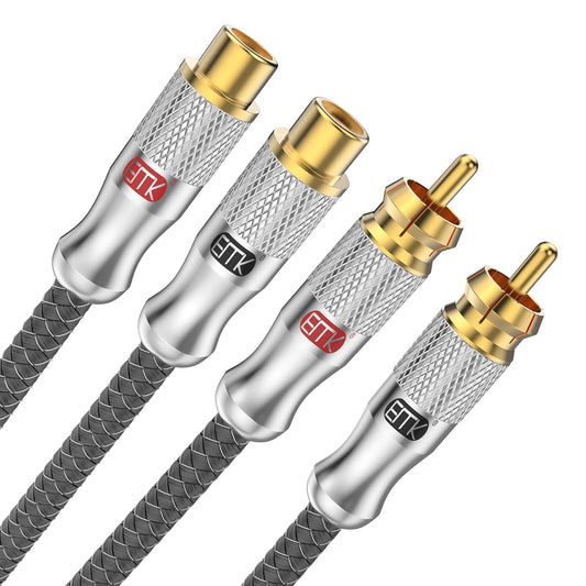 2RCA 2RCA 2RCA Theater(12Ft/4M,Silver) EMK Extension Cable, Male to Female Extension Cord, Gold Plated Heavy Duty