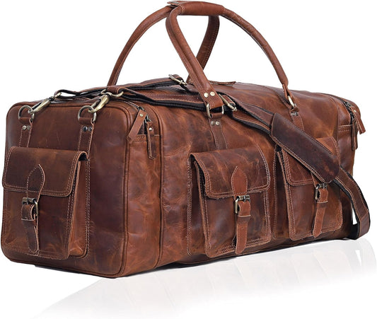 Large duffel bags for men holdall leather travel bag overnight gym sports weekend bag 32 Inch