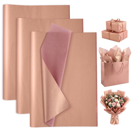 woric 110 Sheets Rose Gold Tissue Paper Bulk, 17GSM Metallic Tissue Paper for Gift Bags Graduation Bouquet DIY Crafts Birthday Weddings Baby Shower Girl Party Decor, 14 x 20 Inch