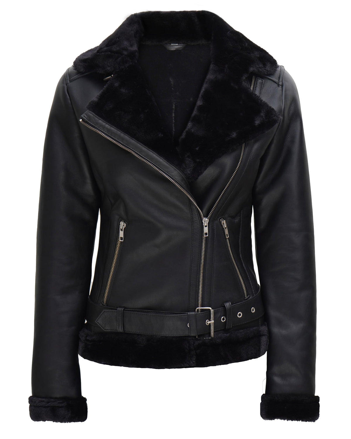 Decrum Disc Shearling Black Leather Jackets for Women | [1309322] Agns Black, S