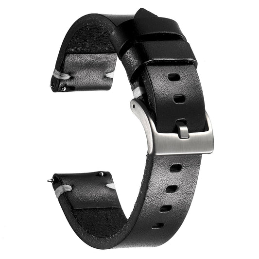Berfine 20mm Leather Watch Band for Men Women, Vintage Handmade Quick Release Watch Strap Replacement, Thick Single layer, Black