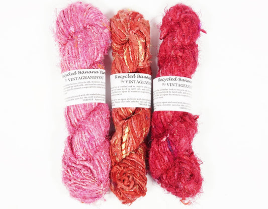 Vintageandyou 300g Recycled Banana Silk Yarn Skein - Pack of 3 | Natural Color Hand-Spun Viscose Banana Fiber Yarns for Knitting, Art Weaving & DIY Crafts - Soft Textured Yarn (Natural)
