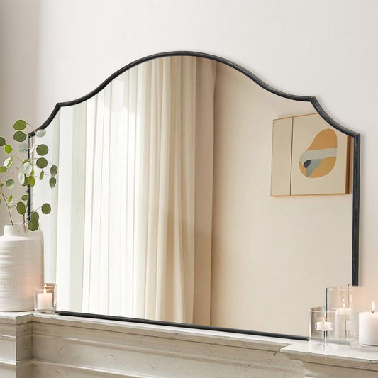 Besdomus Black Scalloped Wall Mirror: 40"x29" Large Modern Wooden Arched Dresser Mirror - Minimalist Fireplace Decorative for Bathroom/Bedroom/Mantel/Vanity/Entryway/Living Room - Stylish Home Decor