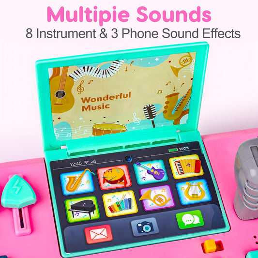 Baby DJ Table for Toddlers 1-3 with Music & Light, Musical Baby Piano Toys 6-9-12-18 Months Toddler Activity Table Music Instruments Learning Toys for 1 Year Old Girl First Birthday Gifts Age 0-2