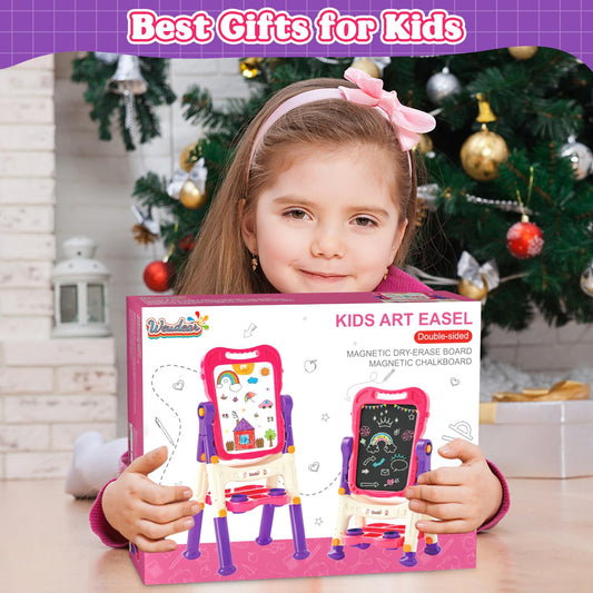 Easel for Kids Chalkboard,Toddler Toys for 3+ 4 5 Year Old Girl Gifts,Double Sided Magnetic Kid Art Ease,Drawing Painting Board,Toddler Easel Learning Toys for 3+ 4 5 Girl Birthday Gifts