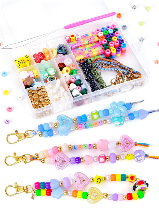Hysagtek Beaded Keychain Making Kit - 422 Pcs DIY Beaded Bag Charm Kit Acrylic Luminous Letter Alphabet Star Flower Heart Beads Key Chain Making Kit Jewelry Supplies Crafts for Women