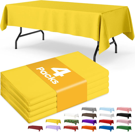 Niuara Yellow Plastic Table Cloth | 4 Pack 54" x 108" Rectangle Disposable Table Covers for Parties