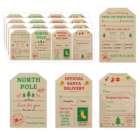 200 Pcs Xmas to and from Santa Name Tag Stickers Christmas Ornaments Stickers 2 x 3 inch Self Adhesive Natural Kraft Vintage Holiday Presents Decorative Tag for Present Wrapping Decor