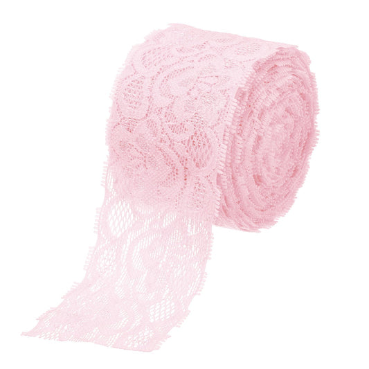 MECCANIXITY Lace Trim 10 Yards 2 Inch Flower Elastic Lace Ribbons for Craft Gift Package Decoration Wedding Headbands Pink