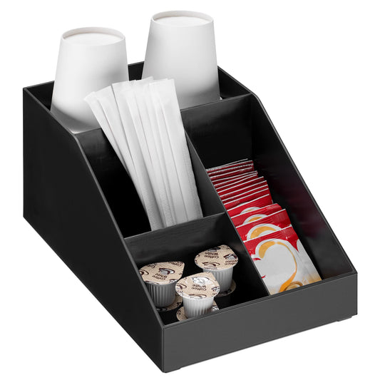 Navaris Coffee Station Organizer - 4 Compartment Coffee Bar for Office & Kitchen Countertop Organization
