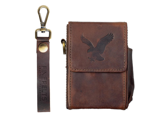 Truffle Brown Leather Flip Top Cigarette Case - Luxury Holder for Women & Men, Up to 100s Cigarette, Pack Holder with Fastener & Side Pocket for BIC Lighter