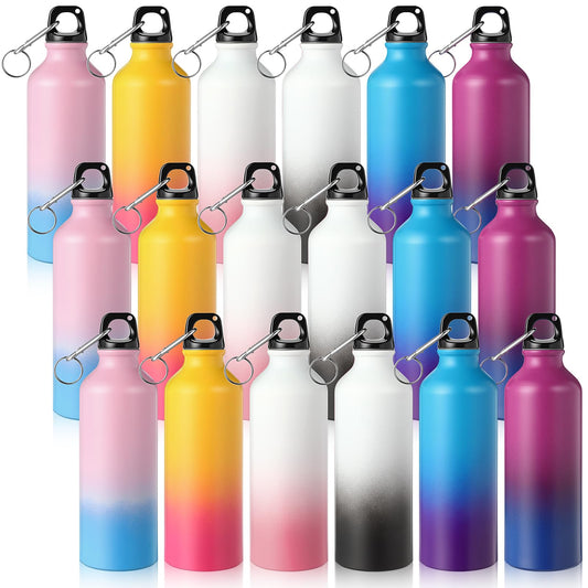 Potchen 18 Pcs Water Bottles Multipack Aluminum Bulk Graduation End of Year Nurse Teacher Gifts Metal Reusable Lightweight Sport School Leak Proof Twist Cap Gym Hiking Travel(Gradient Color,17 oz)