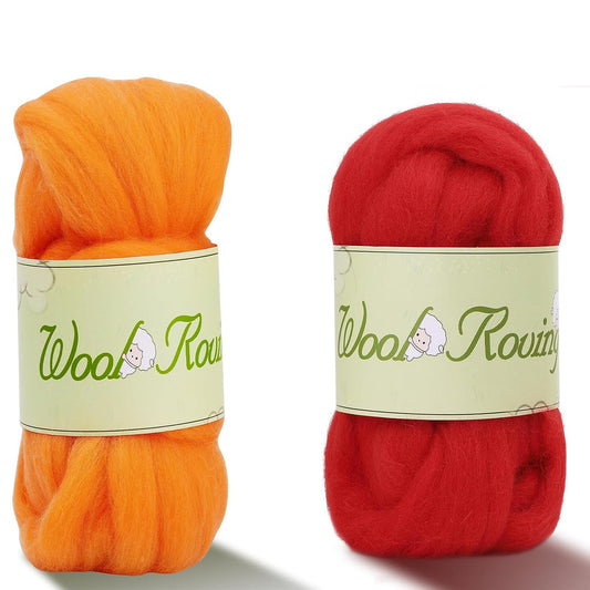 Wool Roving Yarn, 1.76oz Colored Natural Wool Roving,Wool Felting Supplies Pure Wool Chunky Yarn Wool for Needle Felting, Wet Felting, handcrafts and Spinning (Orange Color+Red Color)
