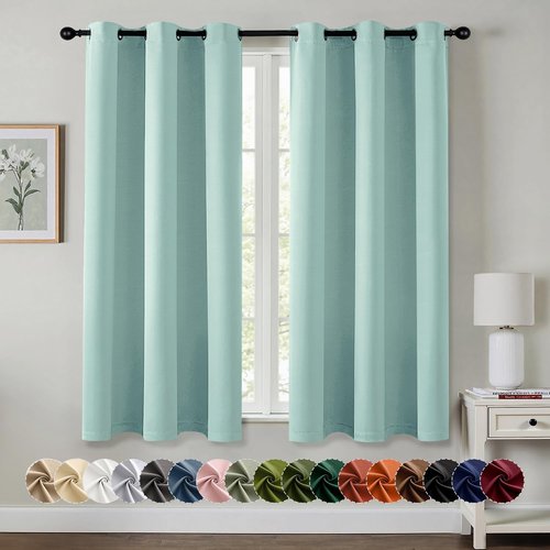 MIULEE Aqua Blackout Curtains - Thermal Insulated Room Darkening Drapes | 63-Inch Long, 2 Panels