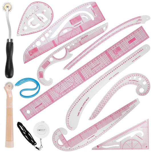 13PCS Styling Sewing French Curve Ruler Set, Dress Makers Rulers Clear Sewing Tailors Pattern Making Ruler for Fashion Design and Guides