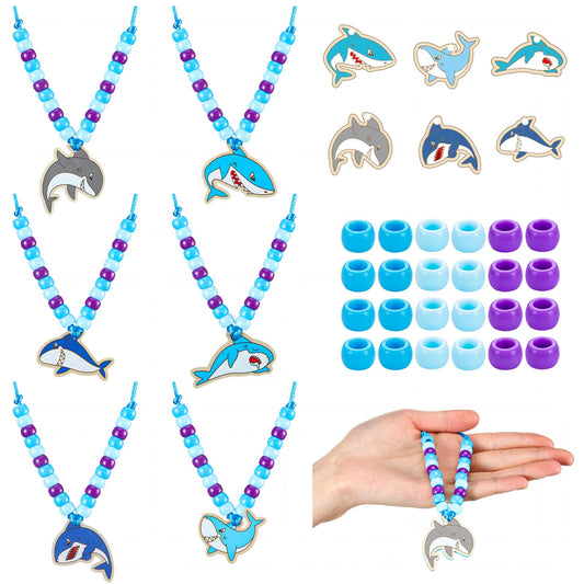 Ecally 24 Sets Shark Bead Necklaces Crafts Ocean Animals Beads for Necklaces Making DIY Summer Shark Charms Pendant for Under the Sea Beach Themed Party Favor Supplies Classroom Activities