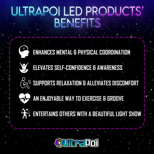 UltraPoi OrbPoi Pro Set - Rechargeable Contact Poi Balls with Non-LED Knob Handles, 40+ Color and Pattern Modes, Soft Durable Cover, Glow Poi & Flow Arts Toy, LED Spin Balls, and Rave Flow Toys