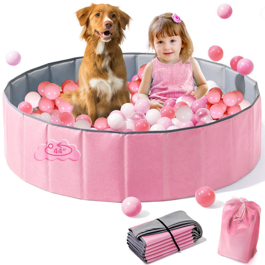 Hikiddy Large Ball Pit for Toddlers - 44 in Baby Ball Pit with Pop-Up Playmat, Foldable Kids Ball Pool, Dog Play Pit, Indoor and Outdoor Use, Hold Over 1000 Balls, Balls Not Include (Pink)